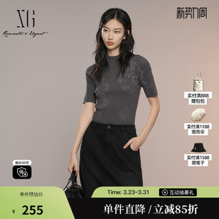 设计短袖 修身 毛针织衫 银灰打底套头毛衫 女装 雪歌XK311015A281