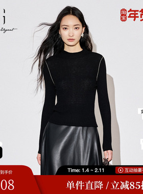 XG/雪歌XL311580A890黑色修身毛针织衫2025秋季新款绵羊毛毛衫女