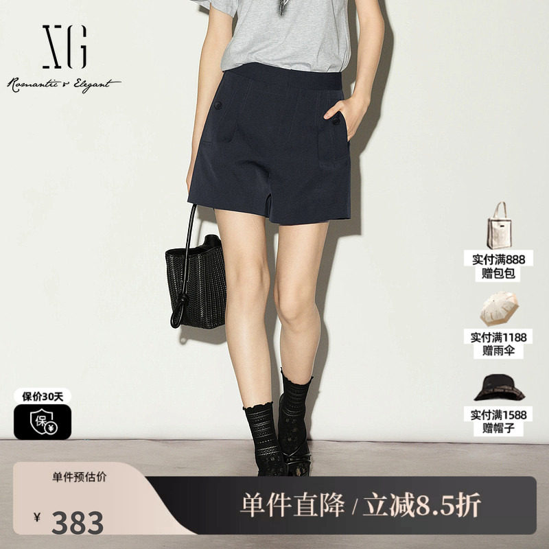 XG/雪歌XL202001A290黑色高腰A字休闲裤阔腿显瘦薄款西装短裤女装