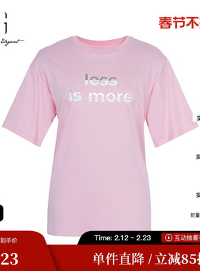 XG/雪歌XK301016A908浅粉色印花短袖T恤2025秋季新款纯棉上衣女装