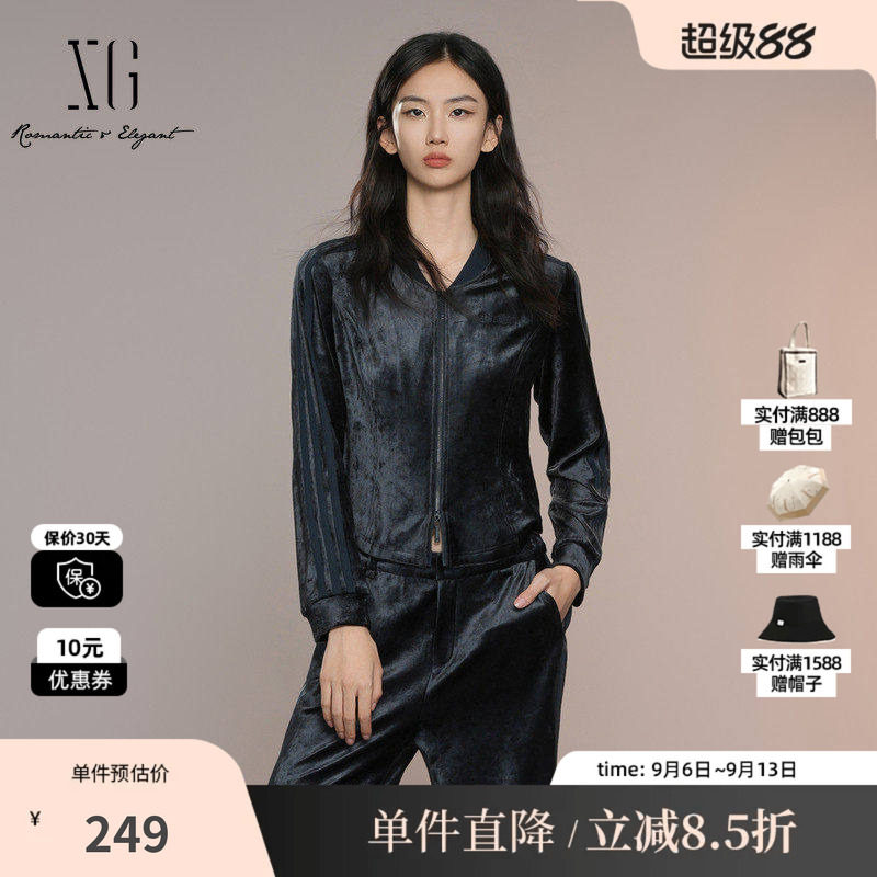 XG/雪歌XK307008A428藏青色短外套2025秋季新款莫代尔长袖外套女