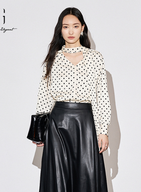 XG/雪歌XK321011B692波点长袖衬衫2025秋季新款绑带设计V领上衣女