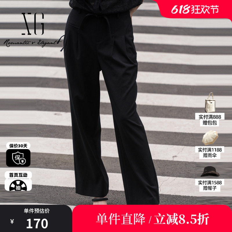 XG/雪歌XJ202056A990黑色薄款休闲裤时尚夏季新款修身直筒长裤女