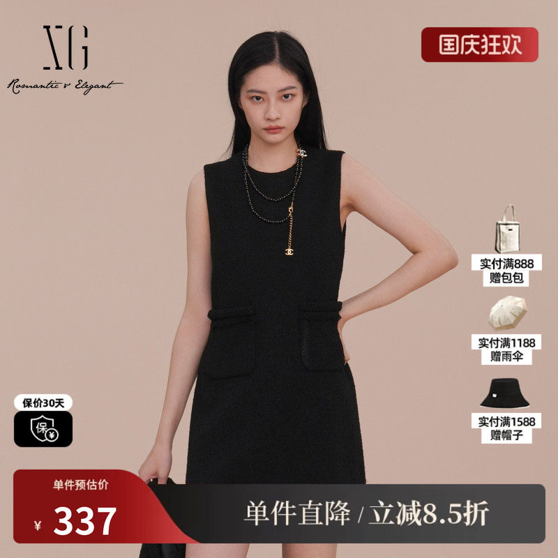 XG/雪歌XK104007A290黑色无袖连衣裙2025春季新款套头A字短裙女装