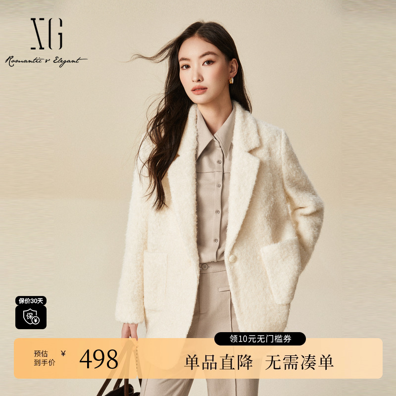 XG/雪歌XJ410046A491长袖毛呢外套时尚冬季新款绵羊毛保暖大衣女