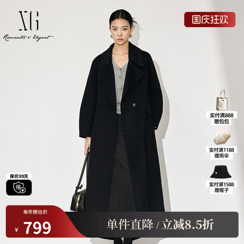 XG雪歌XJ410066A790长袖毛呢外套时尚冬季新款中长绵羊毛大衣女