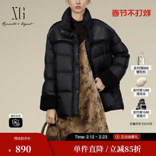 XG/雪歌XK406005A590白鸭绒羽绒服2025冬季新款黑色高领外套女装