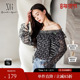 雪歌XJ121019B497碎花长袖 衬衫 2025春季 新款 微透一字领上衣女