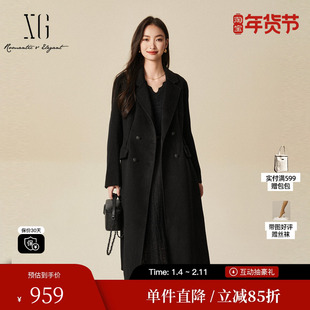 XG雪歌XJ410053A290山羊绒中长毛呢外套时尚冬季新款绵羊毛大衣女