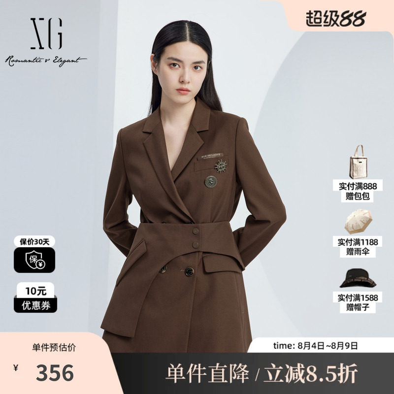 XG/雪歌XJ304015A372翻驳领西装连衣裙时尚秋季新款长袖A字裙女装