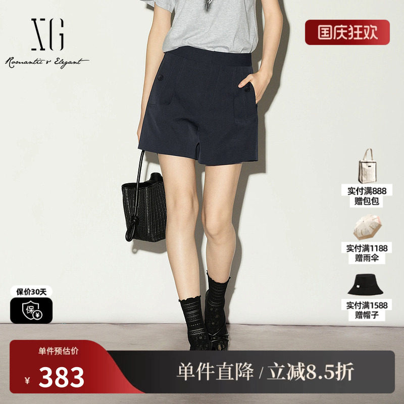 XG/雪歌XL202001A290黑色高腰A字休闲裤阔腿显瘦薄款西装短裤女装