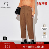 雪歌XJ302018A172深咖色压褶休闲裤 直筒长裤 时尚 秋季 新款 女装