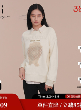 XG/雪歌XK101004A191米白色印花长袖T恤2025春季新款纯棉上衣女装