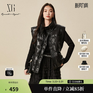 新款 冬季 马甲时尚 保暖马夹女 雪歌XJ406071A290黑色白鸭绒无袖