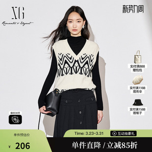 浅米羊毛混纺套头毛衫 针织衫 创意刺绣长袖 女 雪歌XJ311039B560