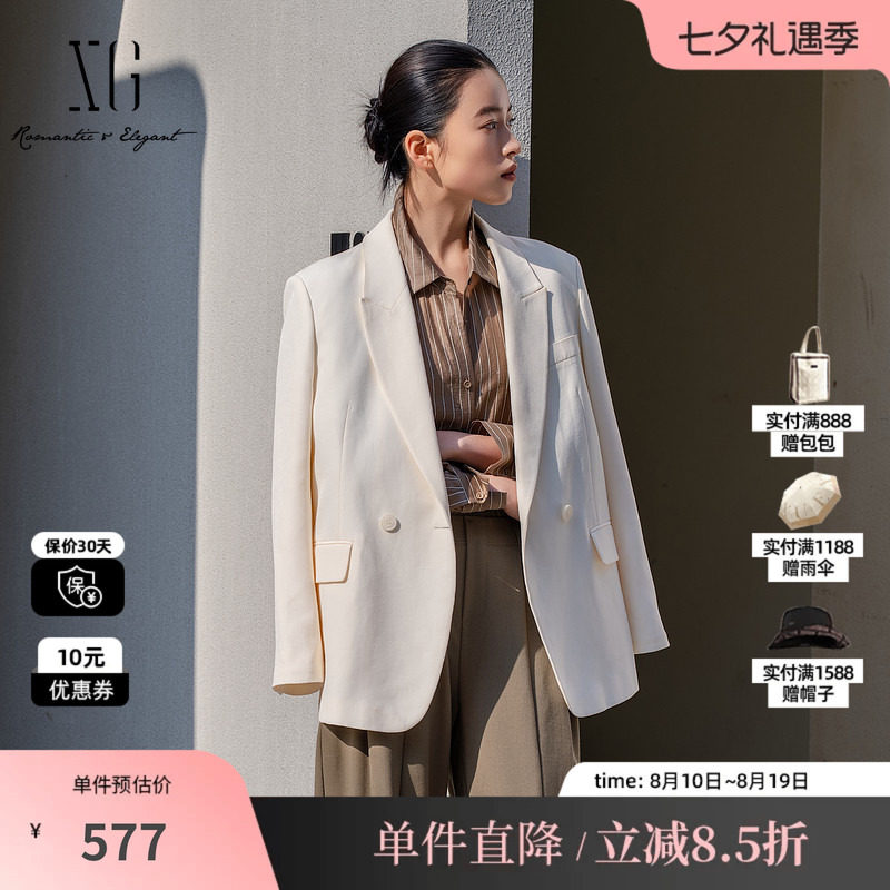 XG/雪歌XL107007A191米白色西装2026春季新款中长款长袖外套女装
