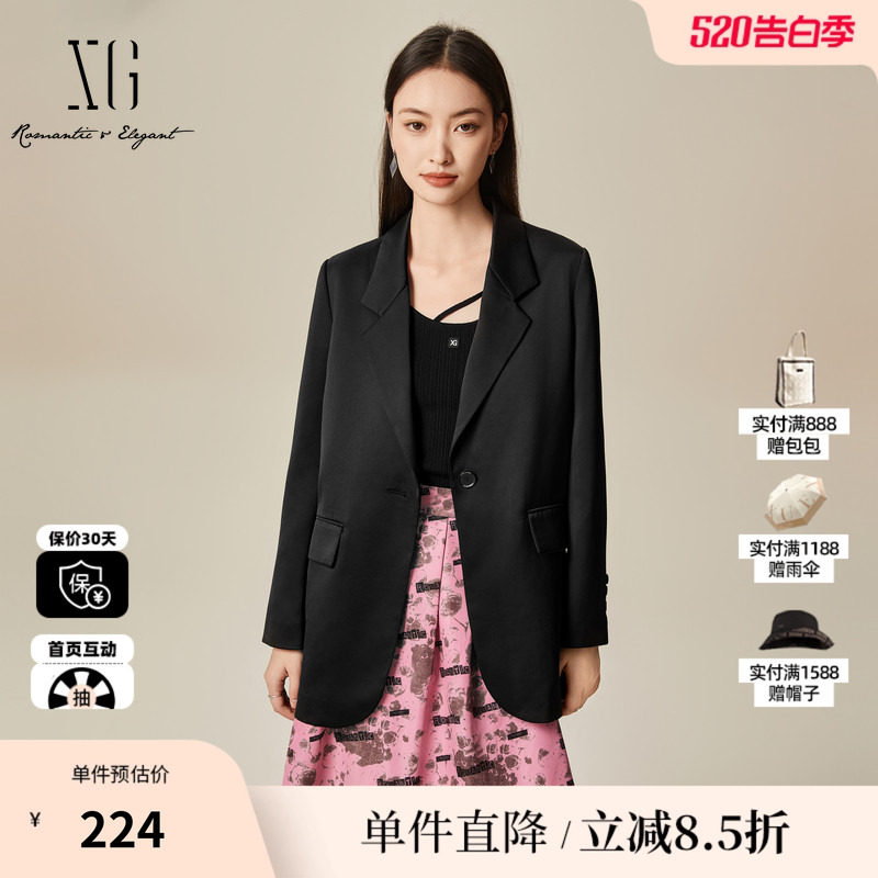 XG/雪歌XJ107027A390黑色长袖西装时尚春季新款翻驳领设计外套女