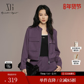 新款 雪歌XK307014A403深紫色短外套2025秋季 大口袋圆领外套女