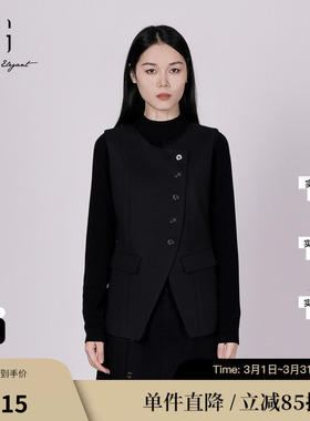 XG/雪歌XK424003AE90 收腰黑色无袖马夹通勤羊毛混纺保暖马甲女装