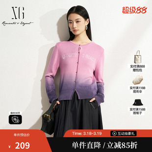 XG/雪歌XL111509B816 渐变粉色长袖针织衫短款休闲圆领套头毛衣女