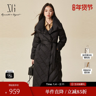 XG/雪歌XJ406087A790黑色天鹅绒羽绒服时尚冬季新款长款外套女装