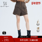 短裤 XG雪歌XJ302013A172深咖设计感休闲裤 女 新款 直筒工装 时尚 秋季