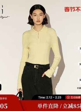 XG/雪歌XL111022A430 莱赛尔长袖针织衫浅黄衬衫领修身镂空打底女