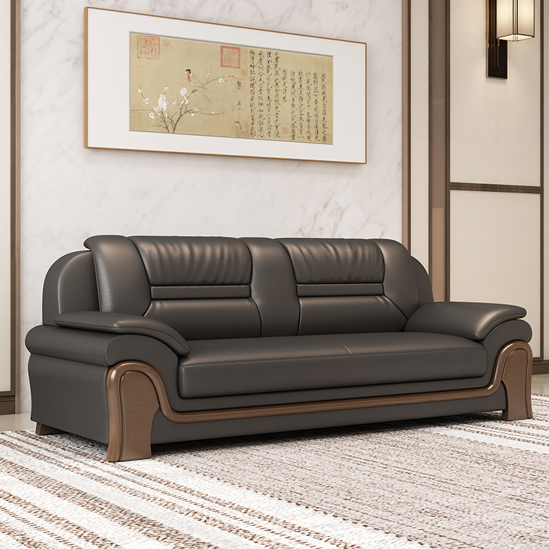 办公沙发会客区政府商务接待酒店简约办公室真皮沙发三人位茶几