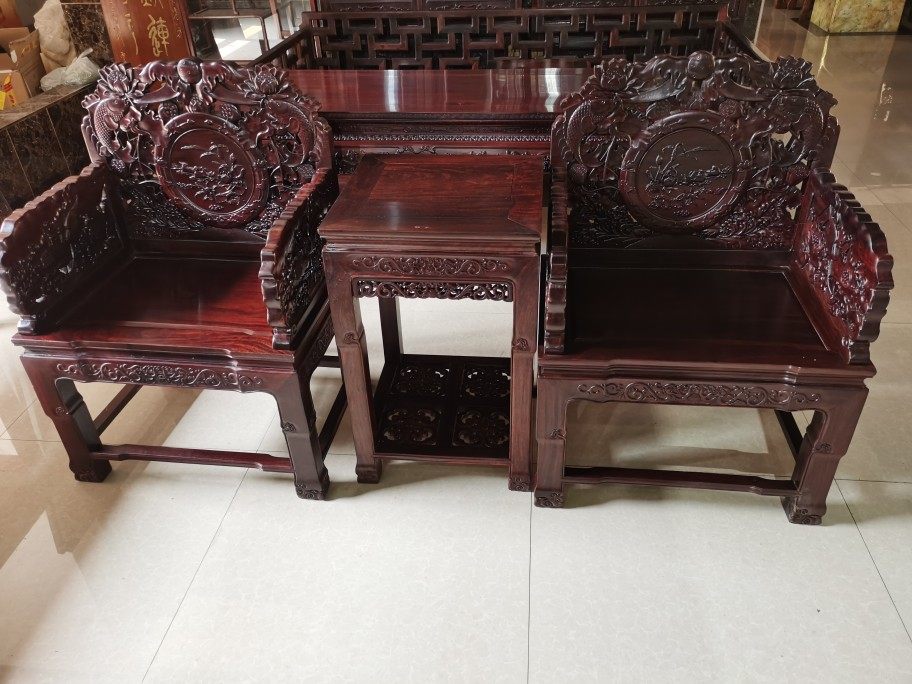 精品回流红木黑檀木荷花宝座太师圈椅