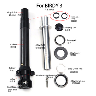 SILVEROCK 碳纤维一体插拔头管BIRDY 鸟车3代用 自行车改装碳头管