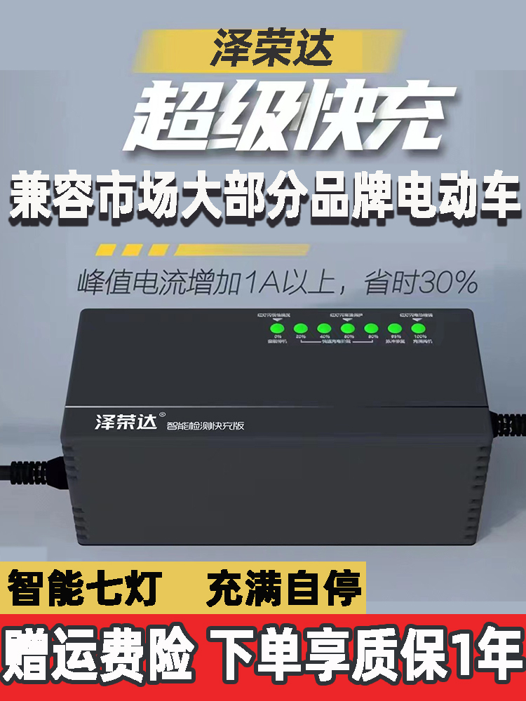 荣达电动车快速充电器爱玛三孔48v20a智能国标60通用满电自动断电