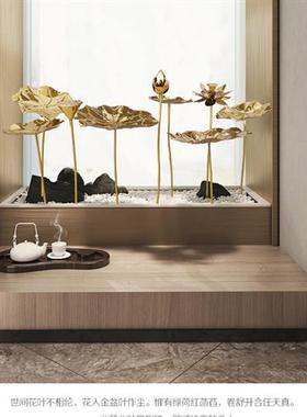 不锈钢荷叶铁艺荷花雕塑落地摆件酒店户外水池水景金属软装装饰品