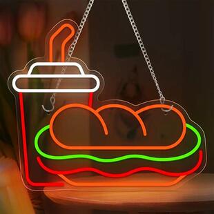 跨境ed汉堡霓虹灯hamburger背景装 饰氛围灯牌v亚克力广告造型灯