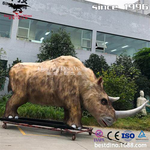 大型仿真披毛犀牛模型摆件机械电动粘毛犀牛收藏品展览商场动物.