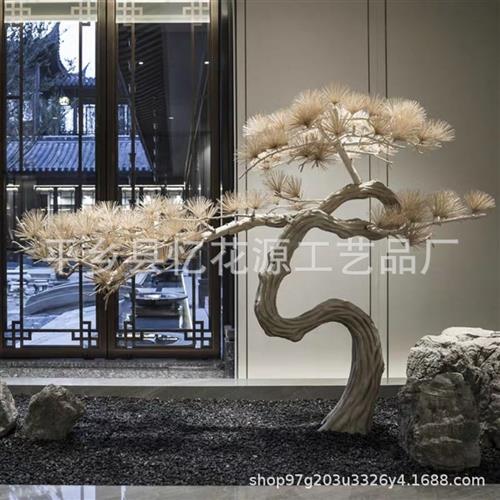 实木雕刻罗汉松造型树实木竹签松树造景观树盆景实木假树仿真