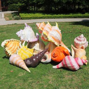 海洋生物卡通海豚鲨鱼贝壳虾螃蟹花园沙滩玻璃钢雕塑装 饰落地摆件