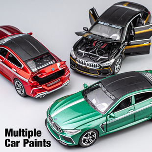 1:32黑红绿色宝马M8汽车模型后备箱前后车门能打开合金小轿车玩具