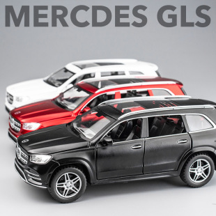 黑红白色合金奔驰GLS580车模型玩具车门后备箱能打开车灯光可以亮