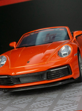 保时捷911汽车模型车门可以打开黄橙色合金敞篷跑车玩具车灯会亮