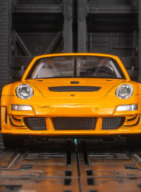 保时捷911GT3拉力赛车模型橘红橙色合金儿童跑车小汽车轿车玩具车