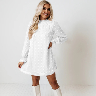 Dress Fashion Dot Long 2021 Solid Pom New Sleeve