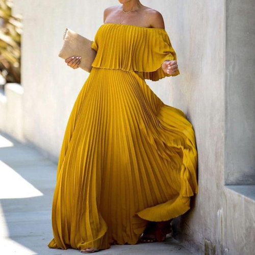 Maxi Dresses Elegant Ruffle Off Shoulder WomenDress 连衣裙
