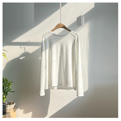 林小雅 叠穿神器 棉+莫代尔磨毛宽松落肩圆领显瘦内搭长袖上衣女