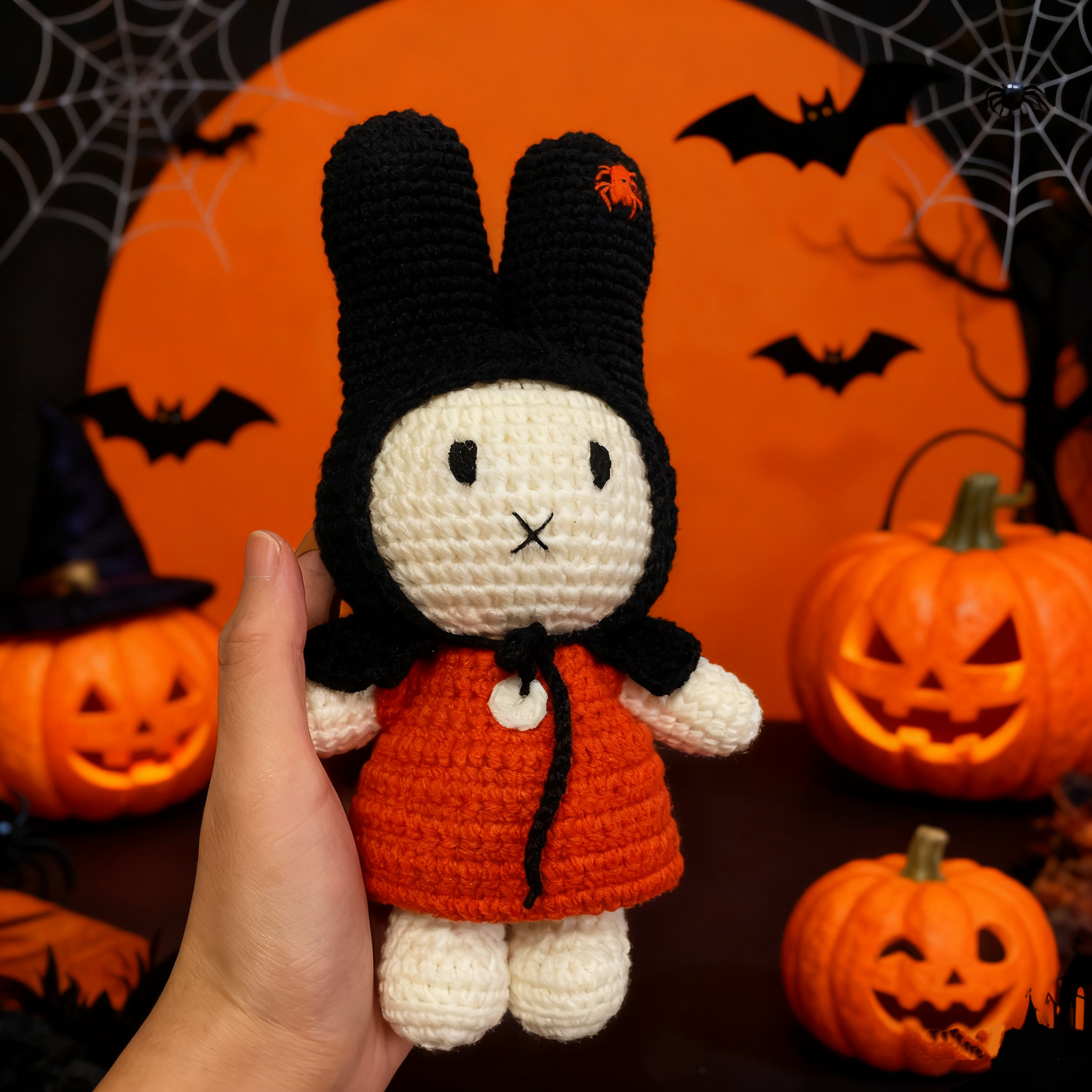 成品手工钩织可爱20cm万圣节米菲兔头玩偶钩织礼物