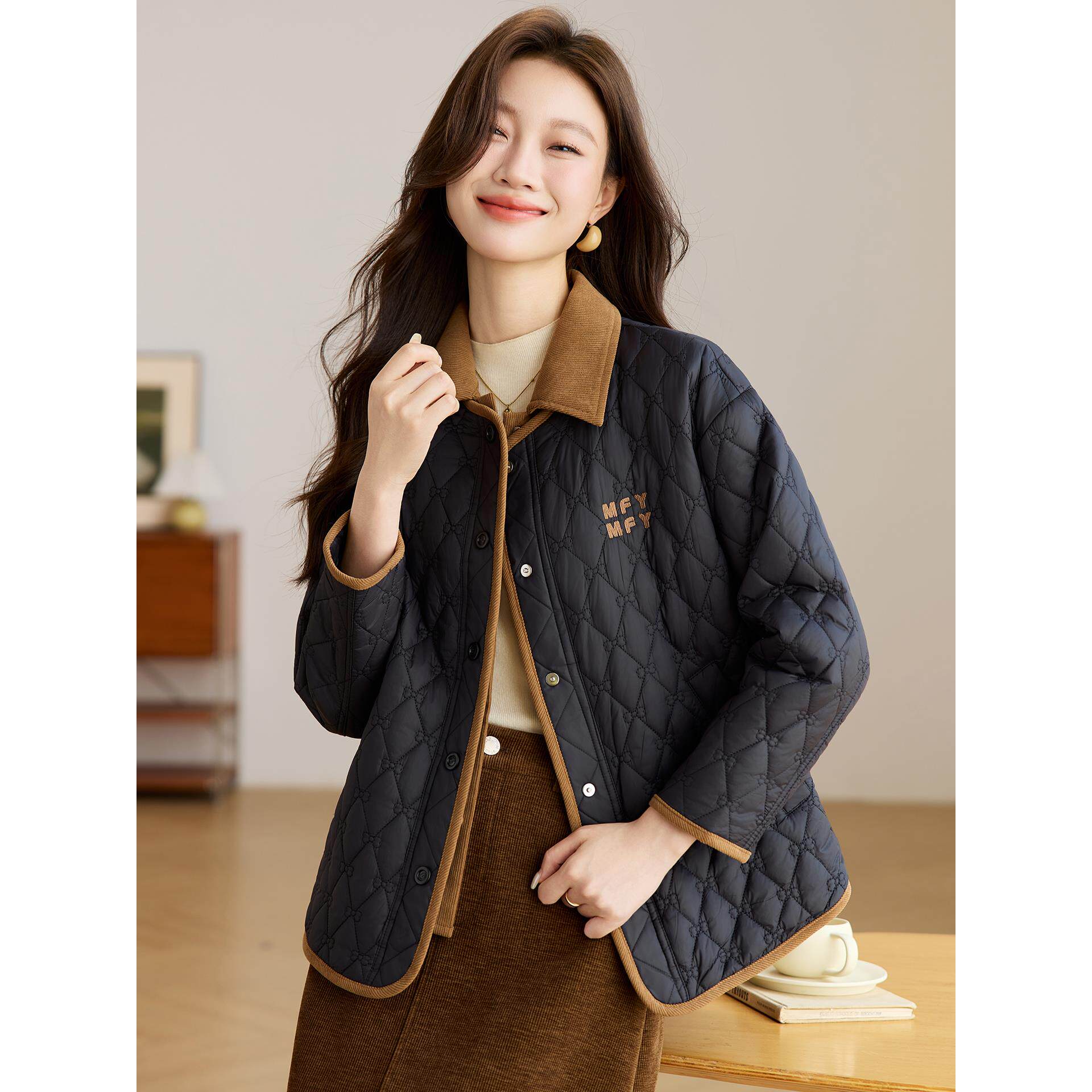 JOYIASS菱格纹夹服外套女棉衣/棉服