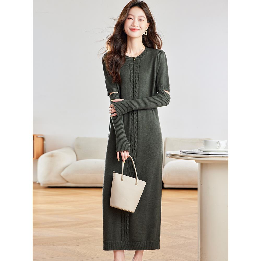 JOYIASS时尚针织连衣裙女2025秋冬新款配大衣气质内搭长款打底毛