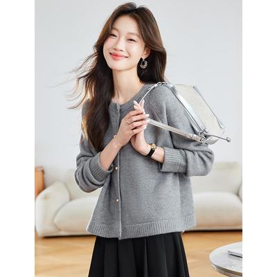 JOYIASS小香风针织衫简约百搭圆领单排扣外套韩系宽松轻奢风短款