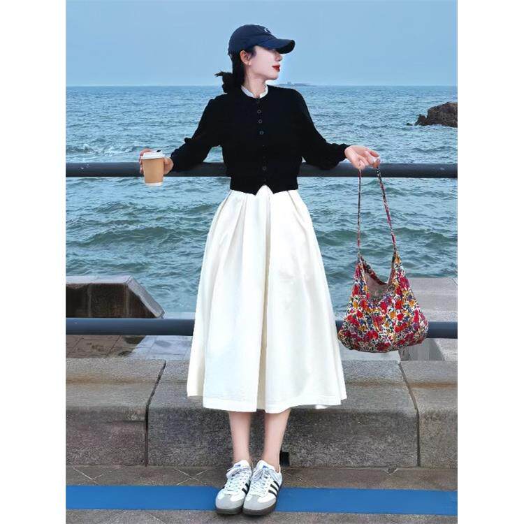 JOYIASS韩系针织开衫毛衣网纱裙两件套女秋冬假两件黑色短款上衣