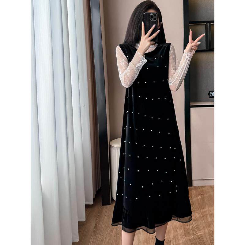 JOYIASS法式时尚名媛无袖背心丝绒连衣裙女秋冬高级感重工设计两