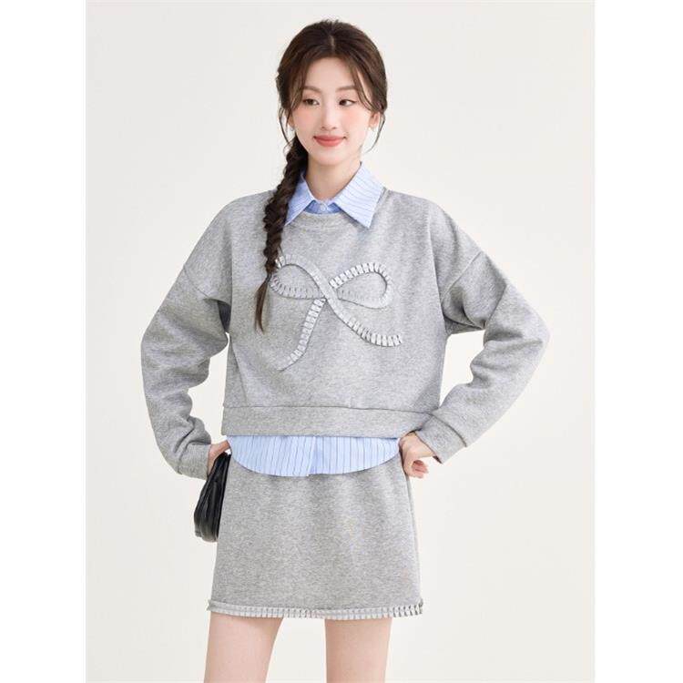 JOYIASS慵懒风宽松卫衣套装裙女秋冬韩系设计感短款上衣小个子半